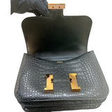 エルメス HERMES コンスタンス3 24 Y刻 ブラック ゴールド金具 アリゲーターマット レディース ショルダーバッグ