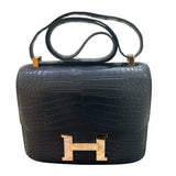 エルメス HERMES コンスタンス3 24 Y刻 ブラック ゴールド金具 アリゲーターマット レディース ショルダーバッグ
