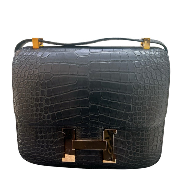 エルメス HERMES コンスタンス3 24 Y刻 ブラック ゴールド金具 アリゲーターマット レディース ショルダーバッグ