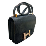 エルメス HERMES コンスタンス3 24 Y刻 ブラック ゴールド金具 アリゲーターマット レディース ショルダーバッグ