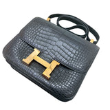 エルメス HERMES コンスタンス3 24 Y刻 ブラック ゴールド金具 アリゲーターマット レディース ショルダーバッグ