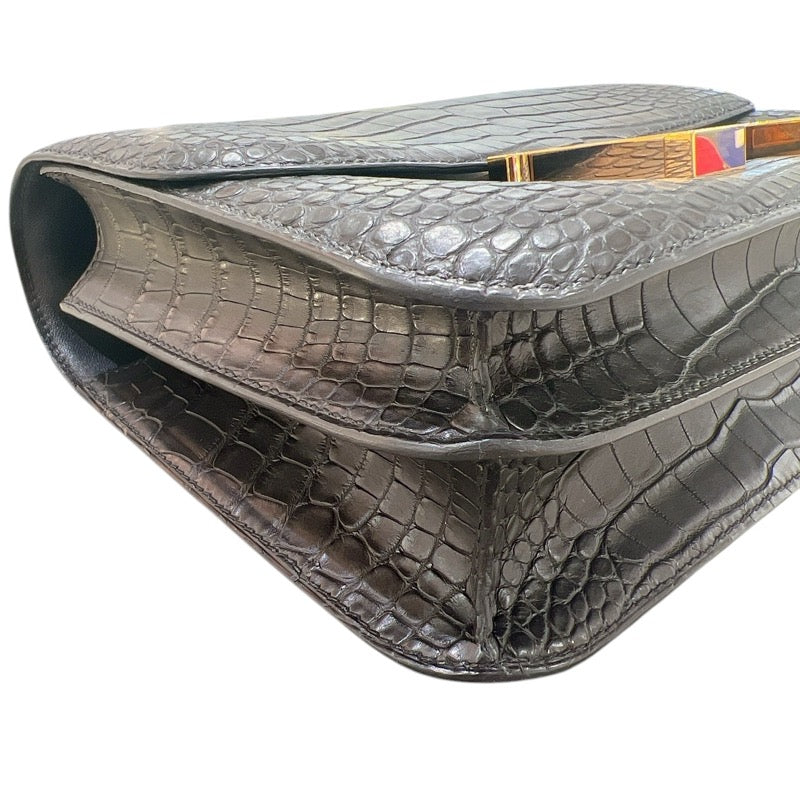 エルメス HERMES コンスタンス3 24 Y刻 ブラック ゴールド金具 アリゲーターマット レディース ショルダーバッグ エルメス HERMES コンスタンス3 24 Y刻 ブラック ゴールド金具