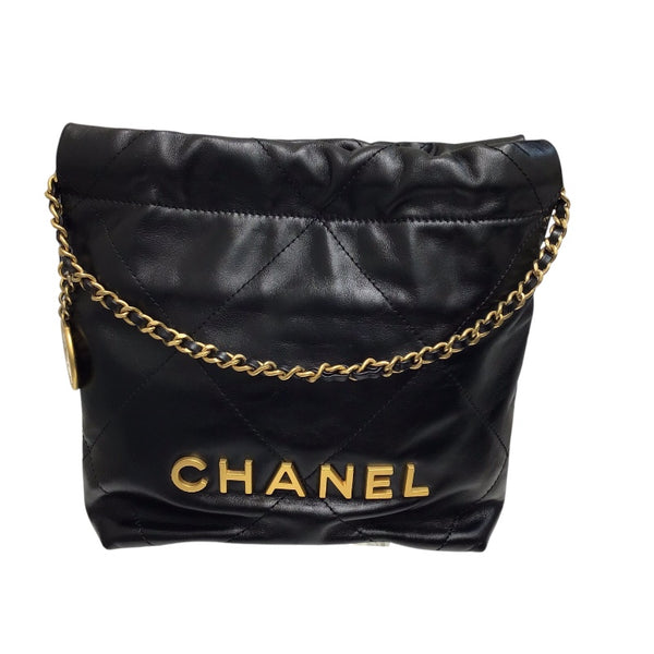 シャネル CHANEL CHANEL22　ミニバッグ ブラック シャイニーカーフスキン レディース ショルダーバッグ
