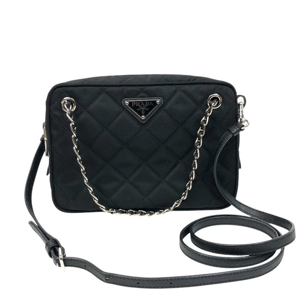 プラダ PRADA インプントゥ2WAYキルティングバッグ 1BH910 ブラック シルバー金具 ナイロン レディース ハンドバッグ