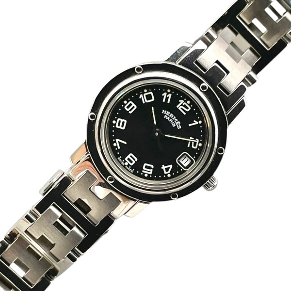 エルメス HERMES クリッパー CL4.210 ブラック SS レディース 腕時計