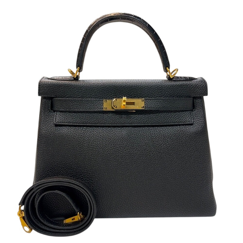 エルメス HERMES ケリータッチ28 C刻印　(2018年製) ブラック ゴールド金具 トゴ/アリゲーター レディース ハンドバッグ