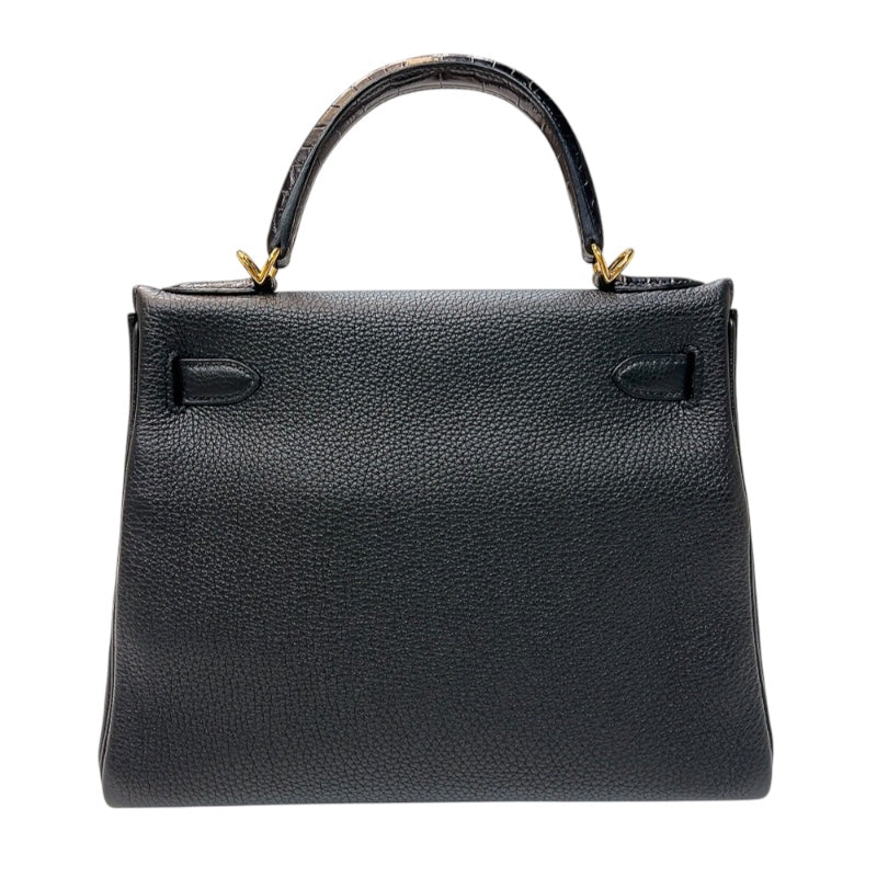 エルメス HERMES ケリータッチ28 C刻印　(2018年製) ブラック ゴールド金具 トゴ/アリゲーター レディース ハンドバッグ