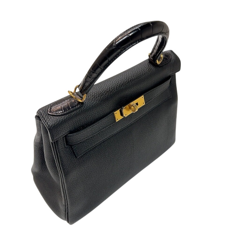 エルメス HERMES ケリータッチ28 C刻印　(2018年製) ブラック ゴールド金具 トゴ/アリゲーター レディース ハンドバッグ