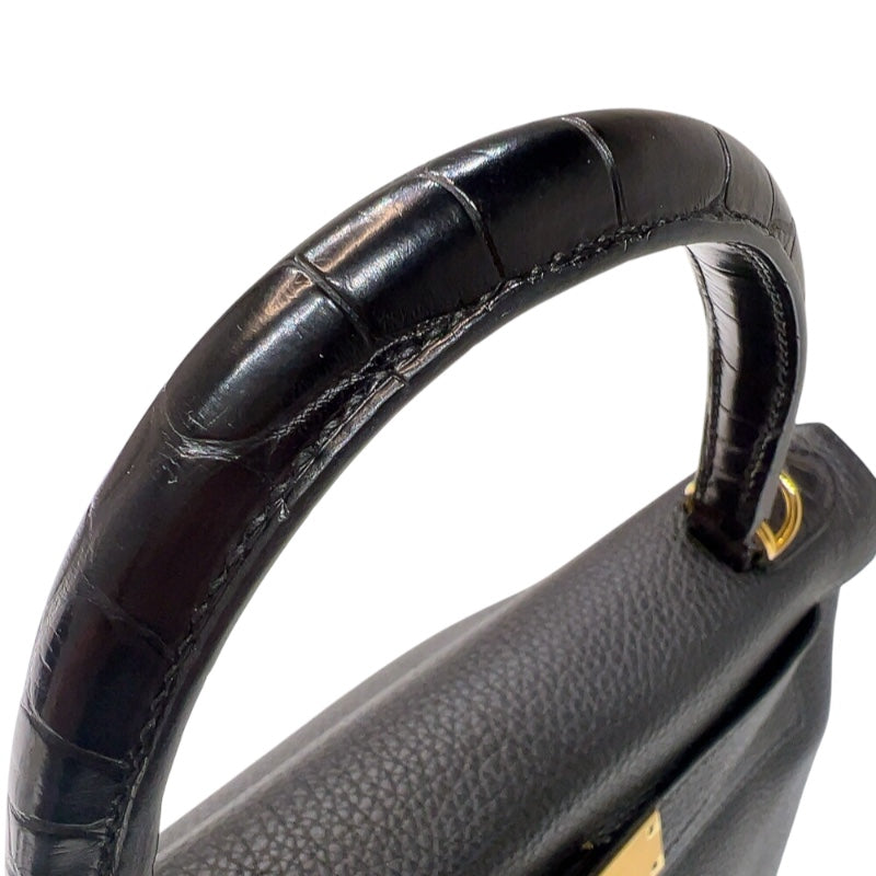 エルメス HERMES ケリータッチ28 C刻印　(2018年製) ブラック ゴールド金具 トゴ/アリゲーター レディース ハンドバッグ