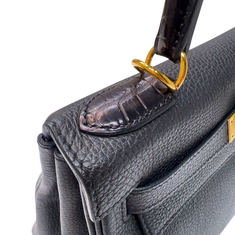 エルメス HERMES ケリータッチ28 C刻印　(2018年製) ブラック ゴールド金具 トゴ/アリゲーター レディース ハンドバッグ