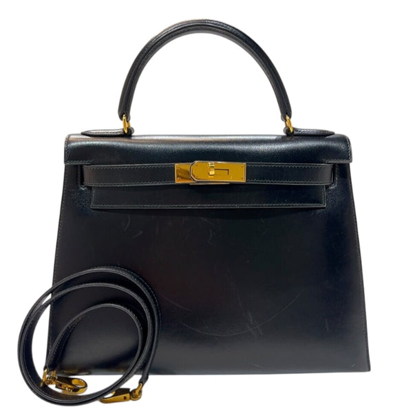 エルメス HERMES ケリー28　外縫い 〇Y刻印　(1995年製) ブラック ゴールド金具 ボックスカーフ レディース ハンドバッグ