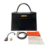 エルメス HERMES ケリー32 □F刻印　(2002年製) ブラック ゴールド金具 ボックスカーフ レディース ハンドバッグ