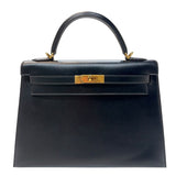 エルメス HERMES ケリー32 □F刻印　(2002年製) ブラック ゴールド金具 ボックスカーフ レディース ハンドバッグ