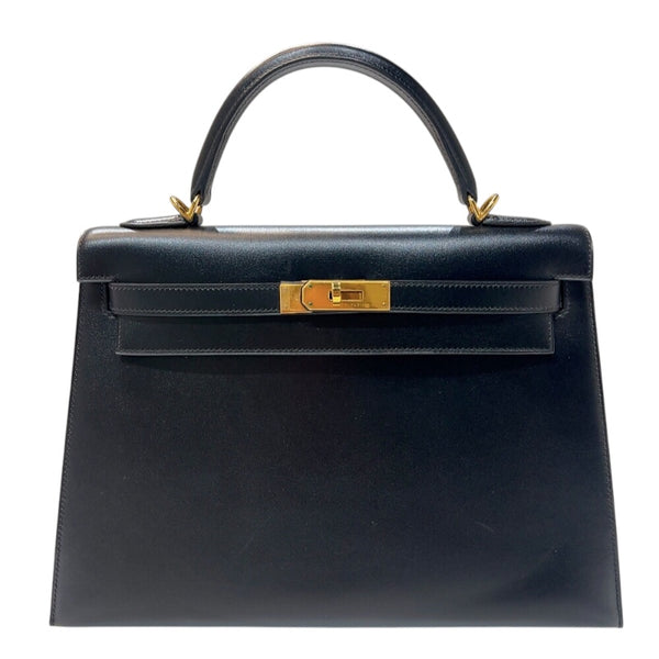 エルメス HERMES ケリー32 □F刻印　(2002年製) ブラック ゴールド金具 ボックスカーフ レディース ハンドバッグ