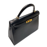 エルメス HERMES ケリー32 □F刻印　(2002年製) ブラック ゴールド金具 ボックスカーフ レディース ハンドバッグ