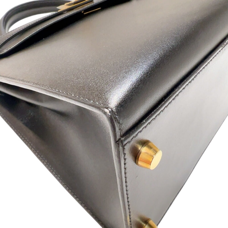 エルメス HERMES ケリー32 □F刻印　(2002年製) ブラック ゴールド金具 ボックスカーフ レディース ハンドバッグ