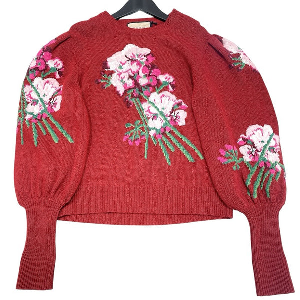 GUCCI - GUCCI グッチ セーター 花柄 新品 未使用 グッチ GUCCI フラワー刺繡パフスリーブニットセーター M 564326