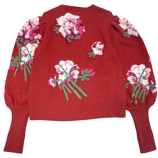 グッチ GUCCI フラワー刺繡パフスリーブニットセーター M 564326 ボルドー ウール レディース セーター