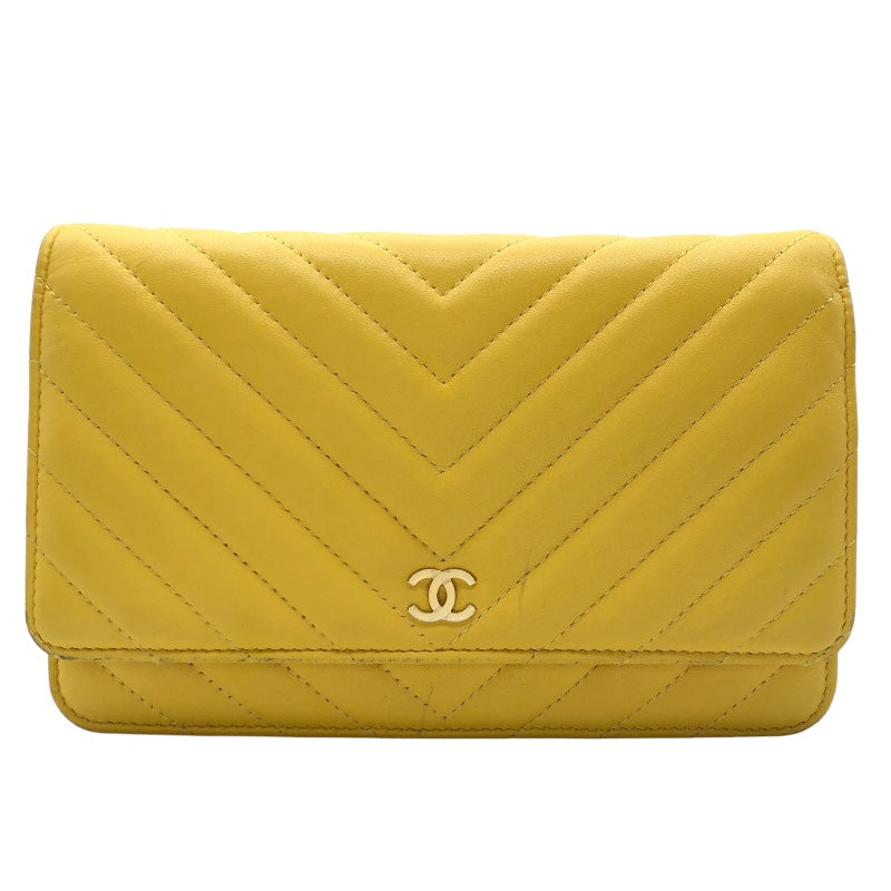 シャネル CHANEL Vステッチシェブロンウォレット AP0250 イエロー GD