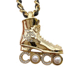 シャネル CHANEL ローラースケート　ネックレス ゴールド/ブラック メタル/レザー アクセサリー