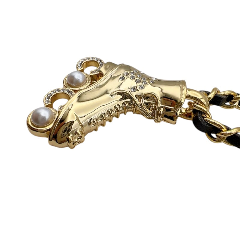 シャネル CHANEL ローラースケート　ネックレス ゴールド/ブラック メタル/レザー アクセサリー