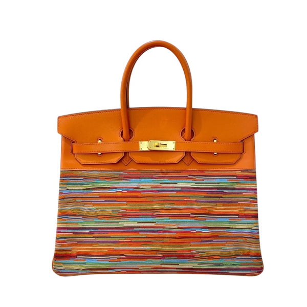 エルメス HERMES バーキン35 ▢H刻 オレンジ/GD金具 ボックスカーフ・ヴィブラート レディース ハンドバッグ
