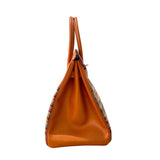 エルメス HERMES バーキン35 ▢H刻 オレンジ/GD金具 ボックスカーフ・ヴィブラート レディース ハンドバッグ