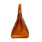 エルメス HERMES バーキン35 ▢H刻 オレンジ/GD金具 ボックスカーフ・ヴィブラート レディース ハンドバッグ