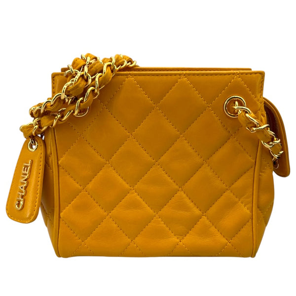 シャネル CHANEL マトラッセ チェーンミニハンドバッグ イエロー GD金具 ラムスキン レディース ハンドバッグ