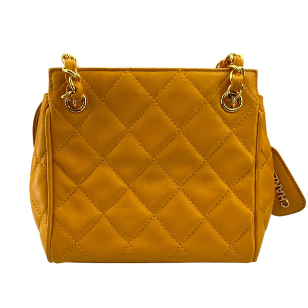 シャネル CHANEL マトラッセ チェーンミニハンドバッグ イエロー GD金具 ラムスキン レディース ハンドバッグ