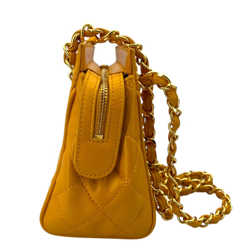 シャネル CHANEL マトラッセ チェーンミニハンドバッグ イエロー GD金具 ラムスキン レディース ハンドバッグ