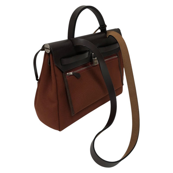 エルメス HERMES エールバッグジップPM Z刻 ブラウン シルバー金具 トワル レディース ショルダーバッグ