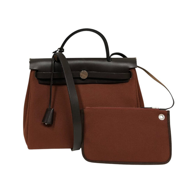 エルメス HERMES エールバッグジップPM Z刻 ブラウン シルバー金具 トワル レディース ショルダーバッグ