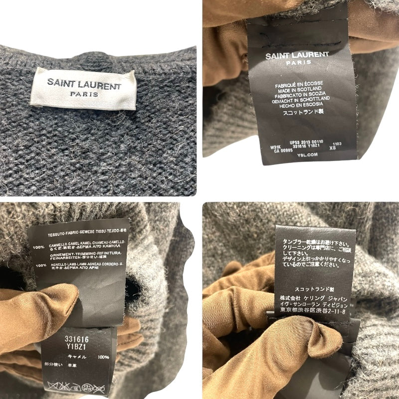 サンローラン SAINT LAURENT メタルクリップ装飾フーデット　カーディガン 331616 キャメル メンズ カーディガン