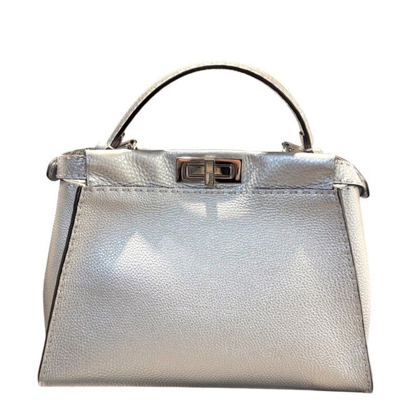 フェンディ FENDI ピーカブー ミディアム セレリア 8BN210 シルバー  レザー レディース ショルダーバッグ