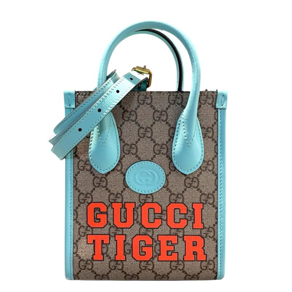 グッチ GUCCI タイガーミニトート 671623 シアン PVC レディース ショルダーバッグ