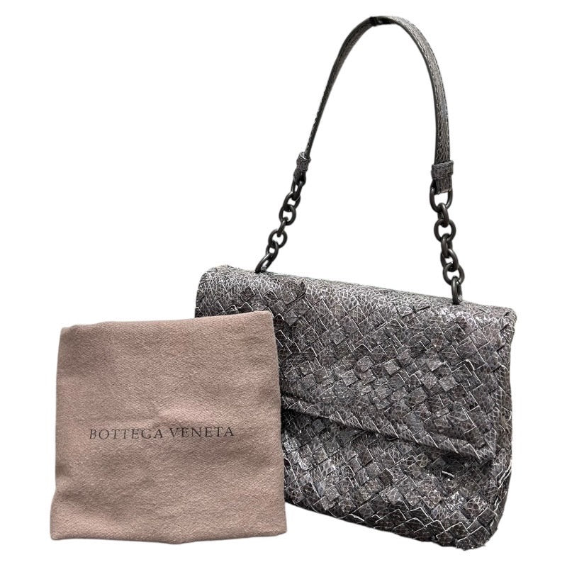 ボッテガ・ヴェネタ BOTTEGA VENETA パイソンイントレチャートワンショルダー グレー パイソン レディース ショルダーバッグ