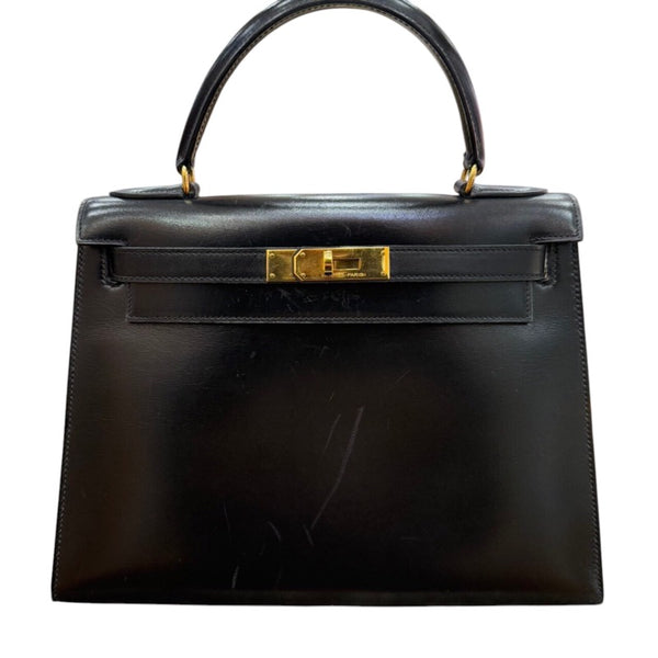 エルメス HERMES ケリー28 外縫い 〇Q刻印 ボックスカーフ ゴールド金具 ボックスカーフ レディース ショルダーバッグ