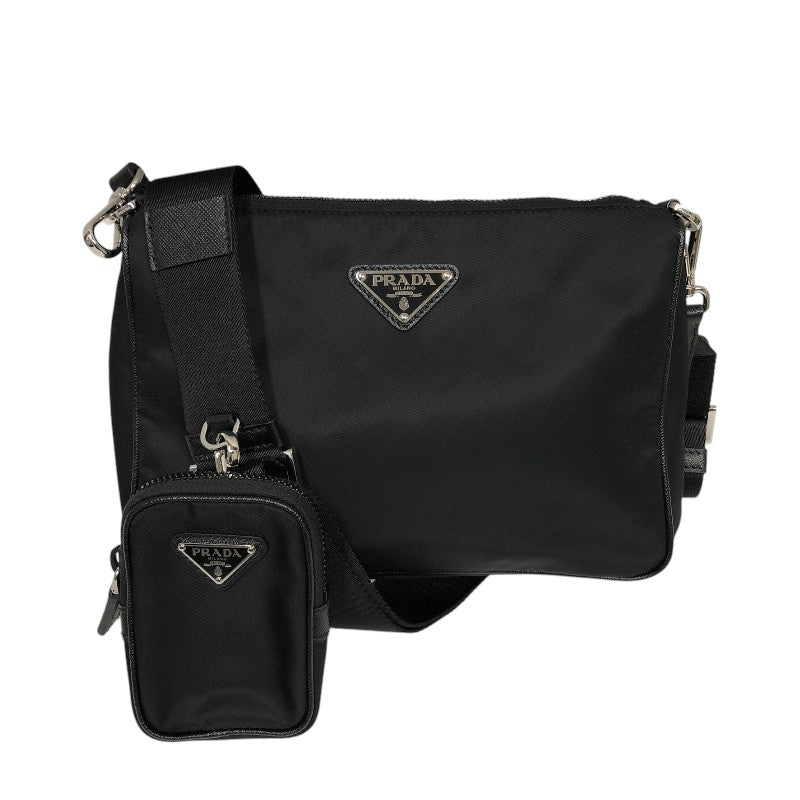 プラダ PRADA Re-Nylon サフィアーノショルダーバッグ 2VH113 ブラック ナイロン ナイロン/サフィアーノ レディース ショルダーバッグ