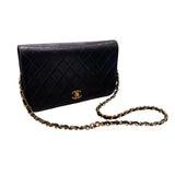 シャネル CHANEL フルフラップ チェーンショルダーバッグ ブラック ラム レディース ショルダーバッグ