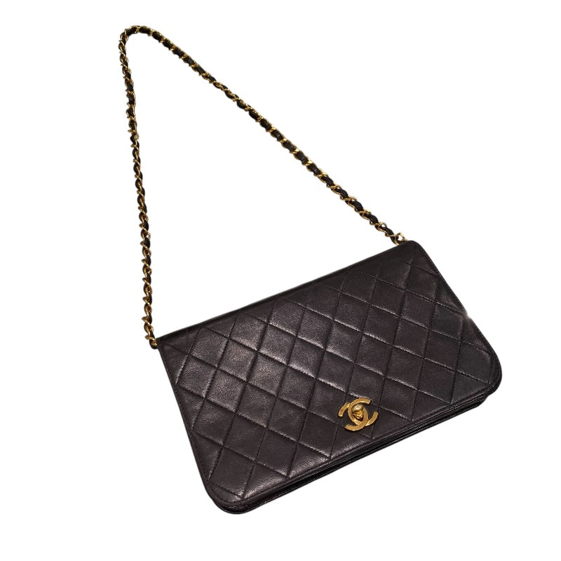 シャネル CHANEL フルフラップ チェーンショルダーバッグ ブラック ラム レディース ショルダーバッグ