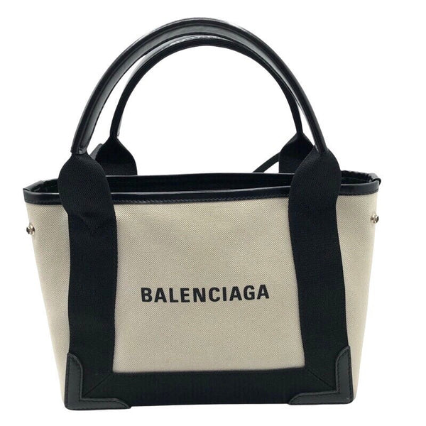 バレンシアガ BALENCIAGA ネイビーカバスXS 390346 アイボリー・ブラック キャンバス レディース ショルダーバッグ