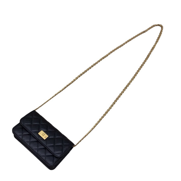 シャネル CHANEL 2.55ミニチェーンウォレット ブラック カーフ ヴィンテージカーフ レディース ショルダーバッグ
