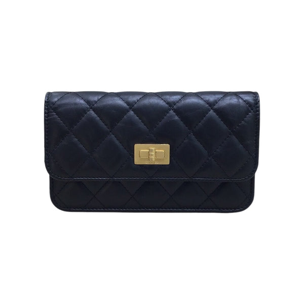 シャネル CHANEL 2.55ミニチェーンウォレット ブラック カーフ ヴィンテージカーフ レディース ショルダーバッグ