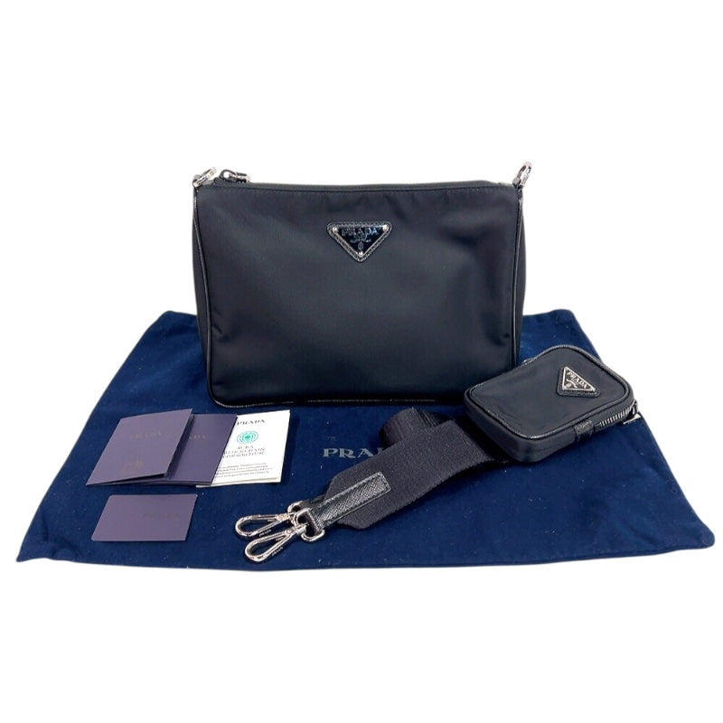 プラダ PRADA Re-Nylon サフィアーノショルダーバッグ 2VH113 ブラック　シルバー金具 ナイロン ユニセックス ショルダーバッグ