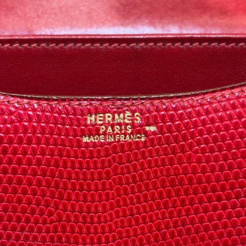 エルメス HERMES コンスタンス3ミニ □O刻 ルージュモワイヤン　ゴールド金具 リザード レディース ショルダーバッグ