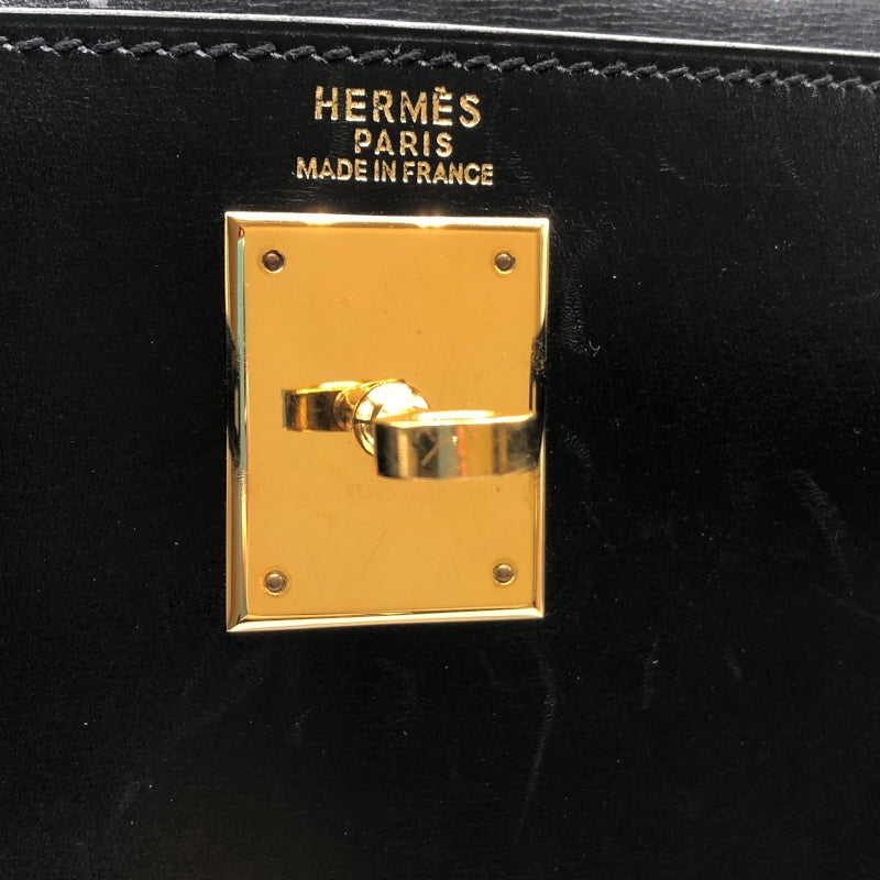エルメス HERMES ケリー32 〇Z刻 ブラック　ゴールド金具 ボックスカーフ レディース ハンドバッグ