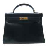 エルメス HERMES ケリー32 〇Z刻 ブラック　ゴールド金具 ボックスカーフ レディース ハンドバッグ