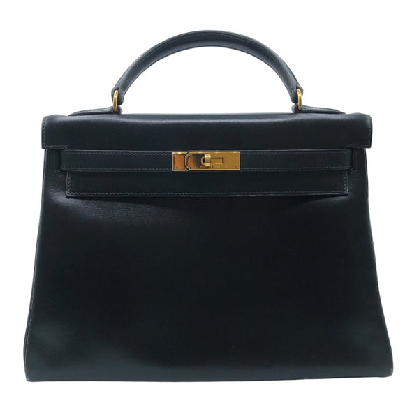 エルメス HERMES ケリー32 〇Z刻 ブラック　ゴールド金具 ボックスカーフ レディース ハンドバッグ