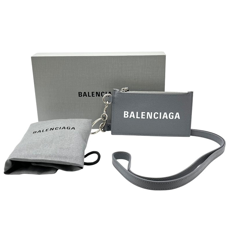 バレンシアガ BALENCIAGA キャッシュカードケース付きキーリング 594548 グレー  グレインレザー ユニセックス その他小物